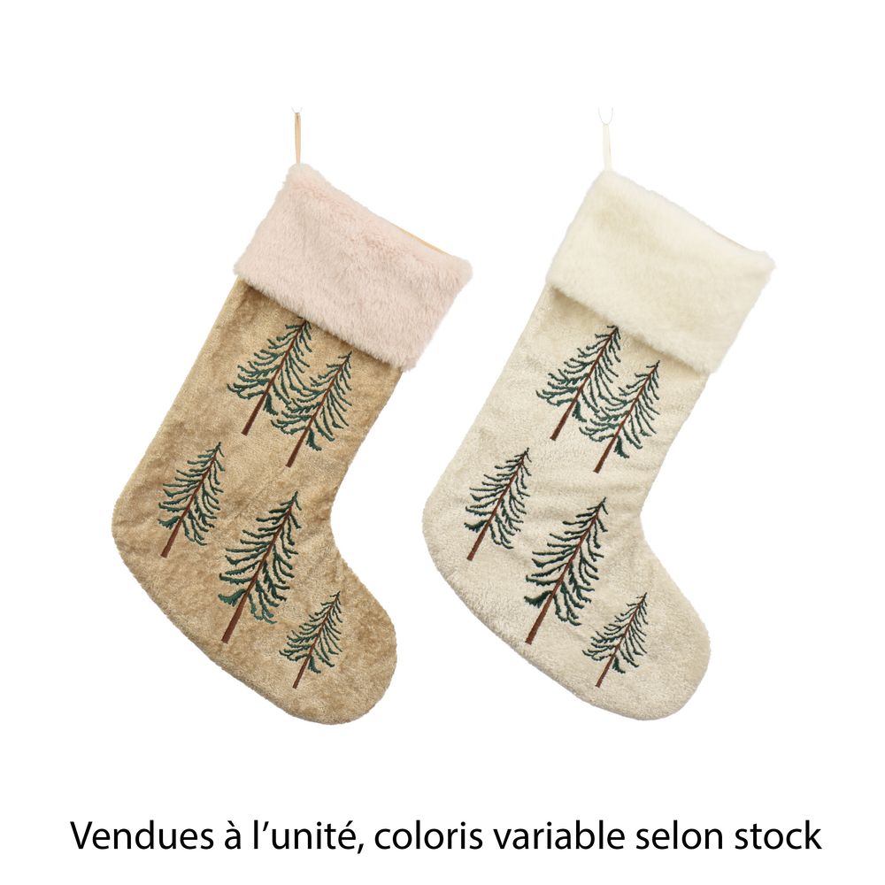 Chaussette de Noël motifs sapin, coloris variable - H.43cm