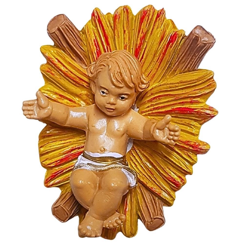 Santon pour crèche de Noël : L'Enfant Jésus, effet bois - H.10cm