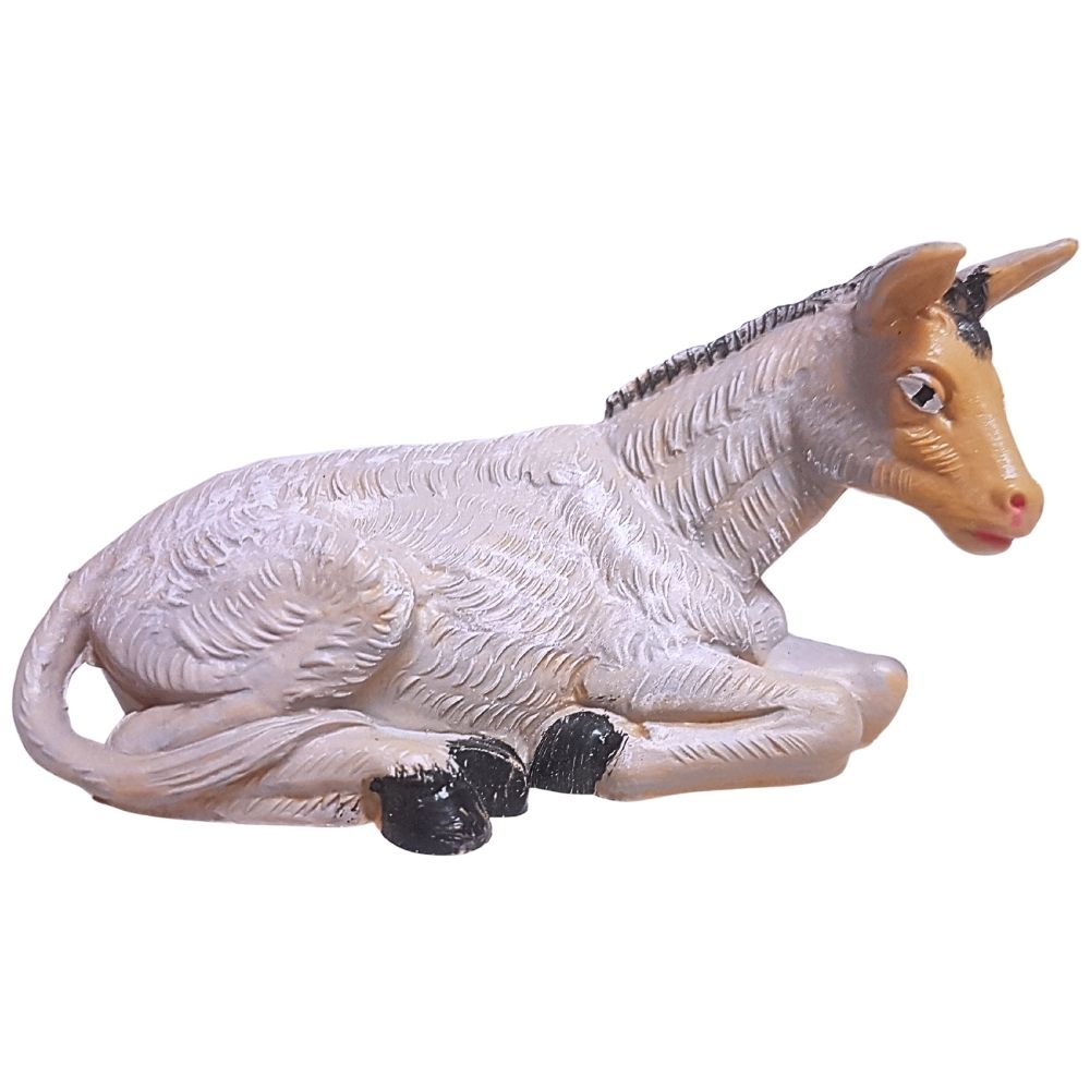 Santon pour crèche de Noël : âne couché - L.10cm
