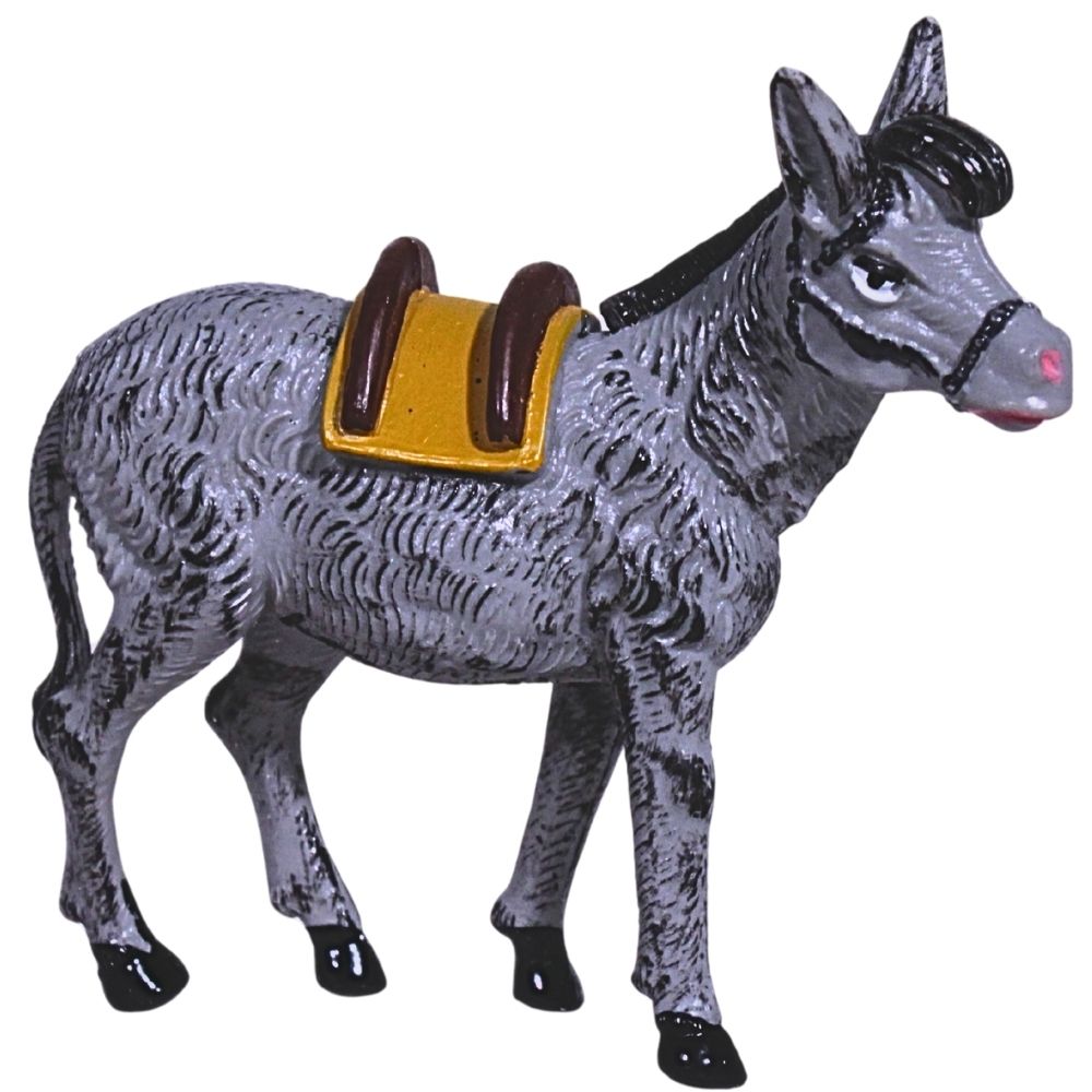 Santon pour crèche de Noël : âne debout avec selle - L.10cm