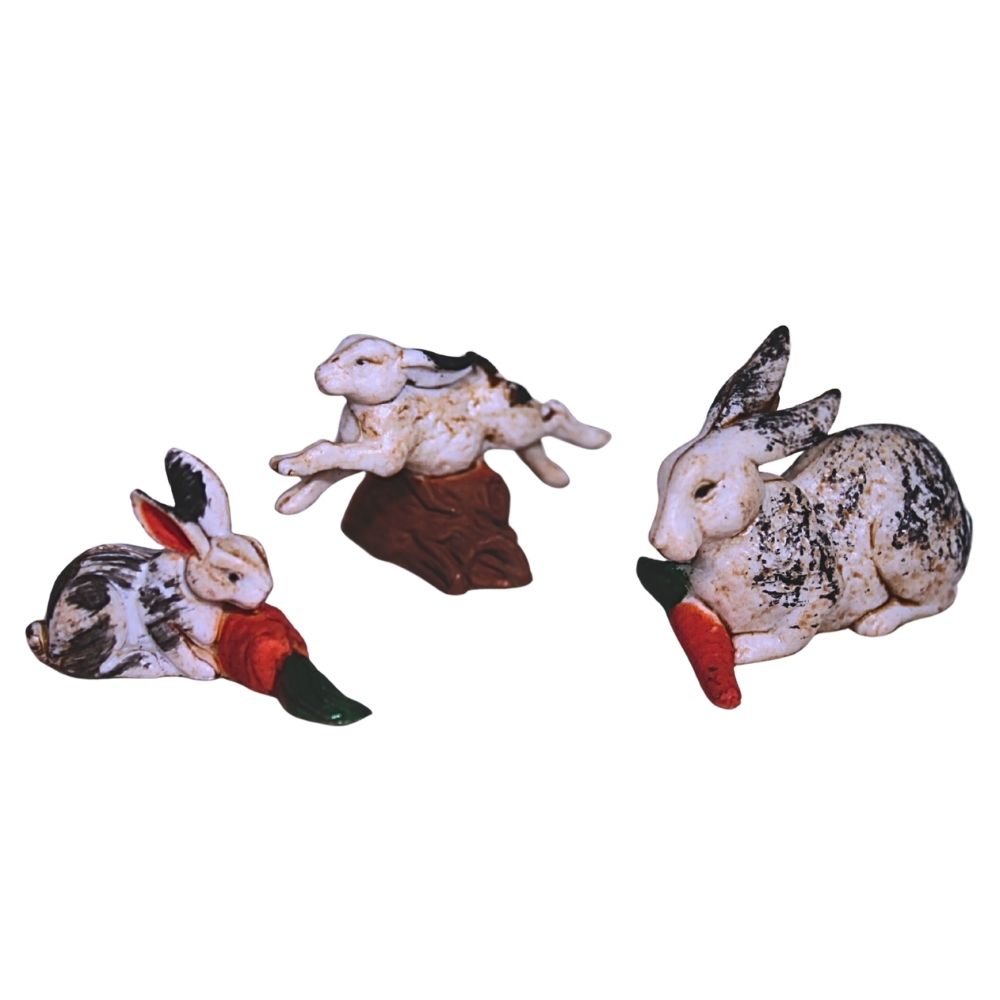 Lot de 3 lapins pour crèche de Noël - L.10cm