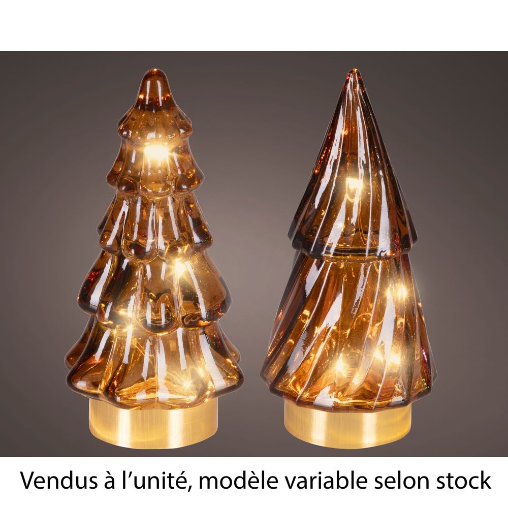 Mini sapin lumineux, micro LED blanc chaud, coloris marron - H.12,8cm