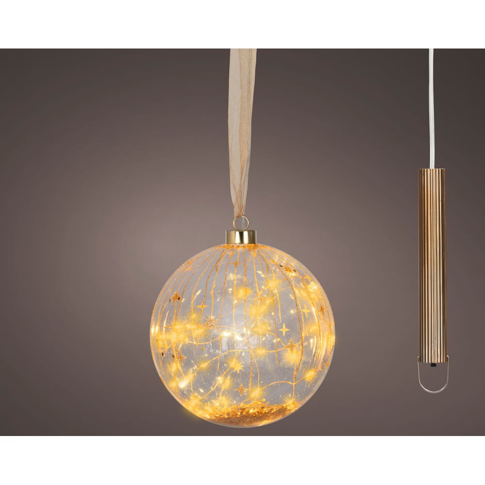 Boule de Noël à suspendre, micro LED doré - D.14cm