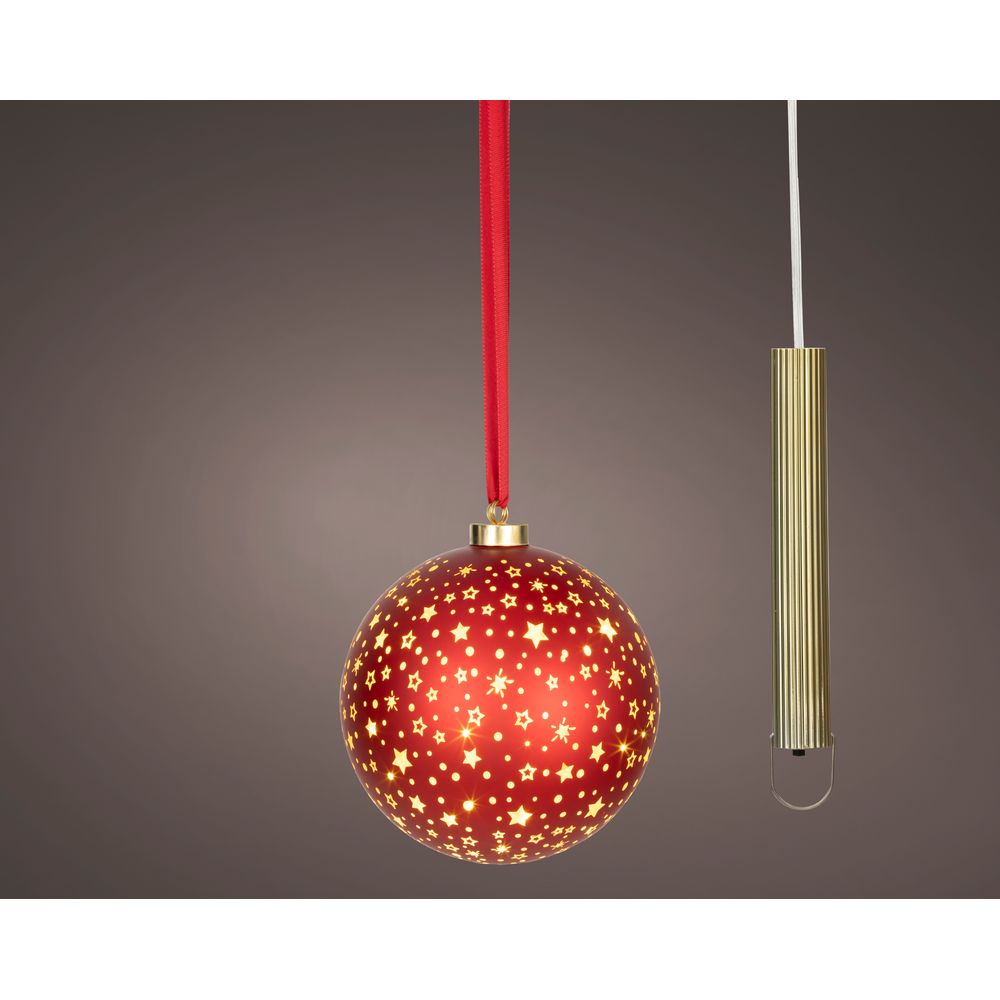Boule de Noël à suspendre rouge, micro LED blanc chaud - D.19cm