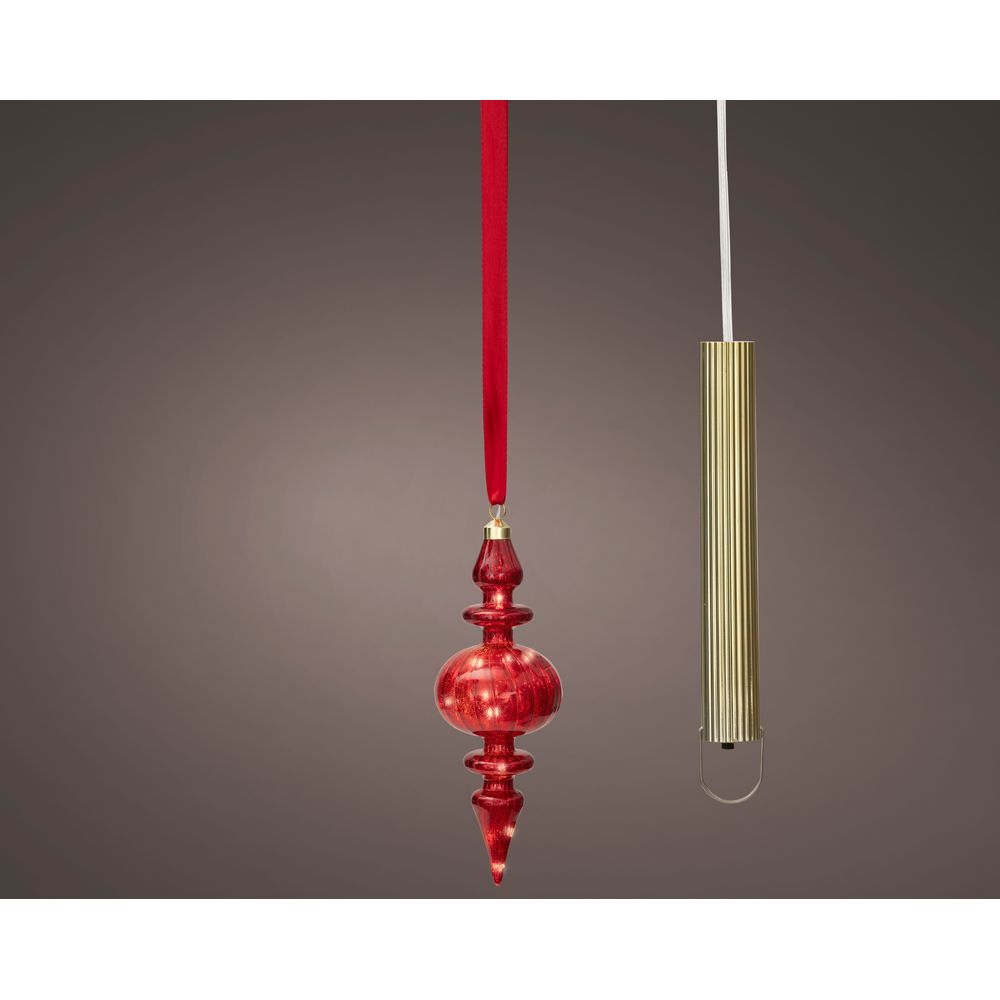 Ornement de Noël rouge, micro LED blanc chaud - H.27cm