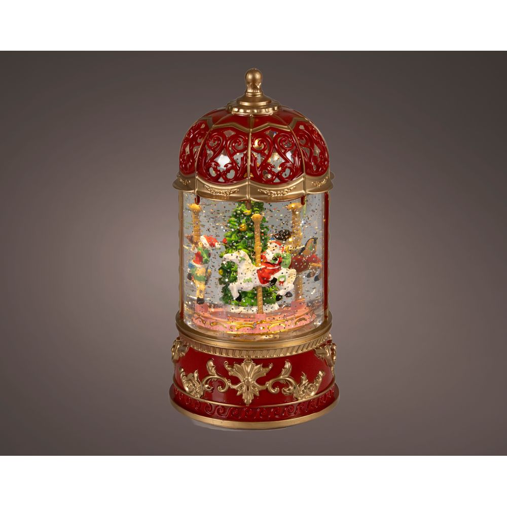 Lanterne boule à neige rouge, LED blanc chaud - H.22,5cm