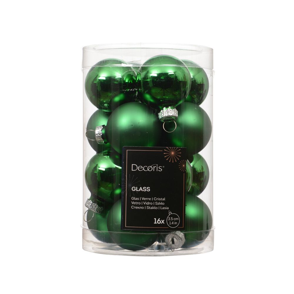 Assortiment 16 boules de Noël en verre, coloris vert - D.3,5cm