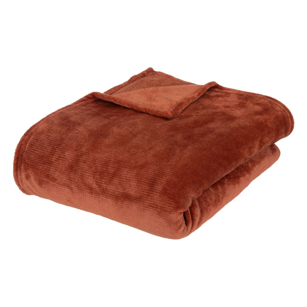 Plaid en flanelle uni, coloris terracotta - 180x230cm