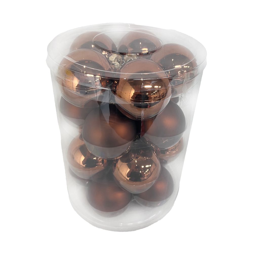 Assortiment 20 boules de Noël en verre, coloris caramel foncé - D.6cm