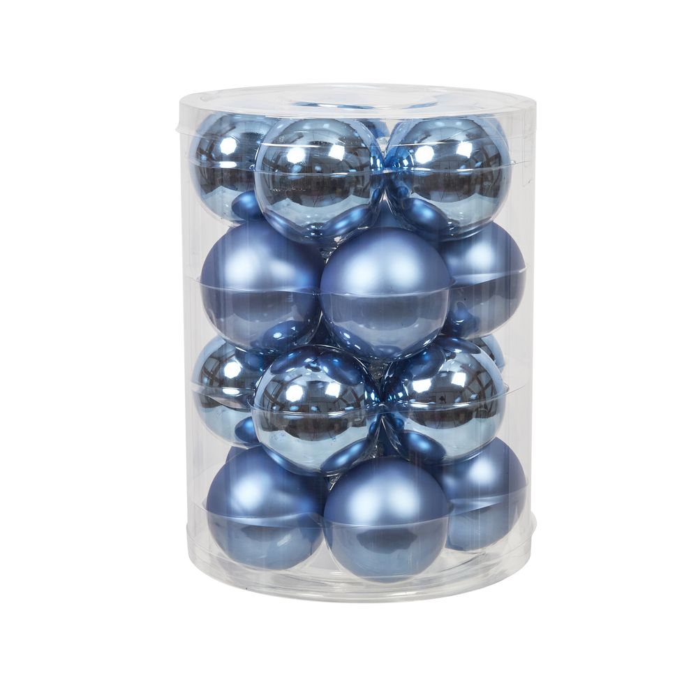 Assortiment 20 boules de Noël en verre, coloris bleu - D.6cm