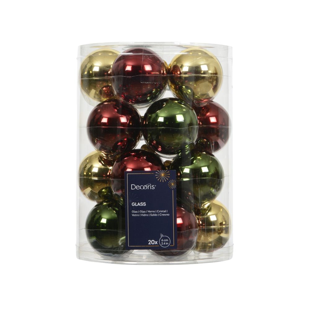 Assortiment 20 boules de Noël en verre, coloris mixte - D.6cm