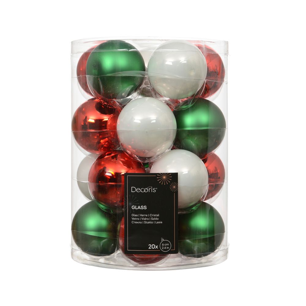 Assortiment 20 boules de Noël en verre, coloris mixte - D.6cm