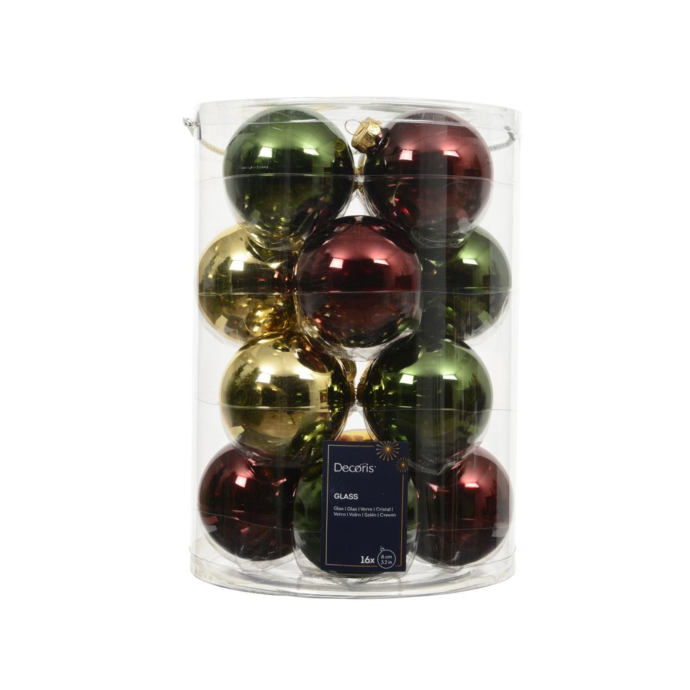 Assortiment 16 boules de Noël en verre, coloris mixte - D.8cm