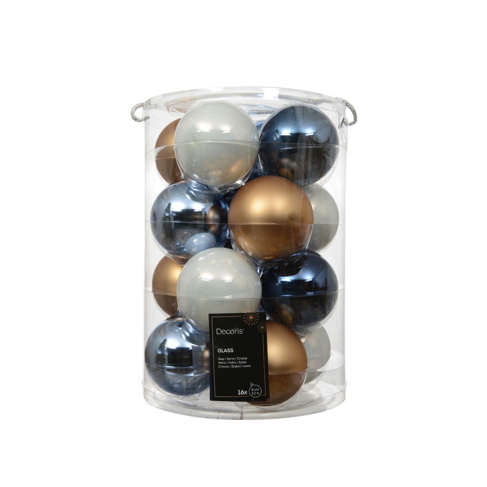 Assortiment 16 boules de Noël en verre, coloris mixte - D.8cm