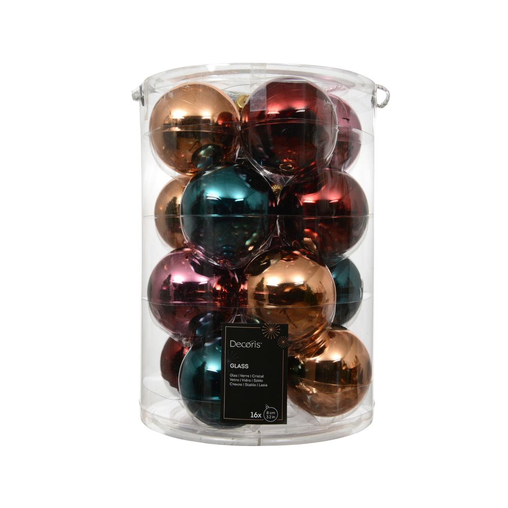 Assortiment 16 boules de Noël en verre, coloris mixte - D.8cm