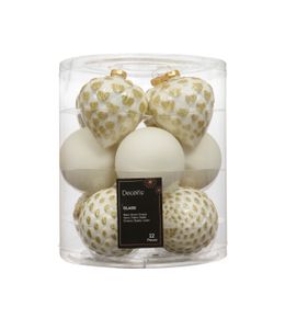 Assortiment 12 boules de Noël en verre, coloris blanc - D.8cm