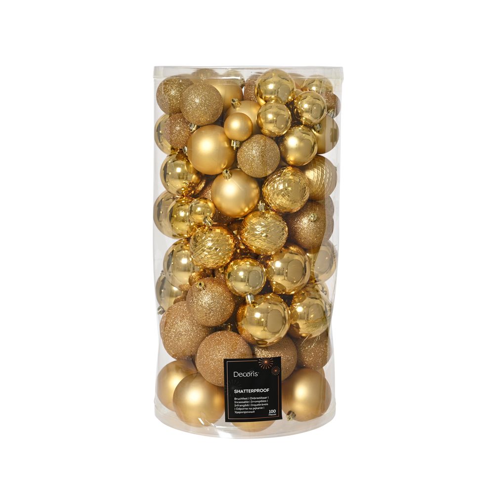 Assortiment 100 boules de Noël en verre, coloris or