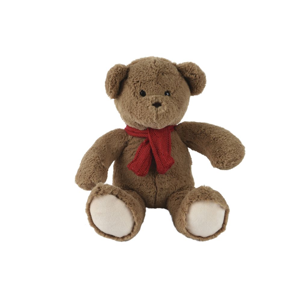 Ours peluche avec écharpe rouge tricotée - H.30cm