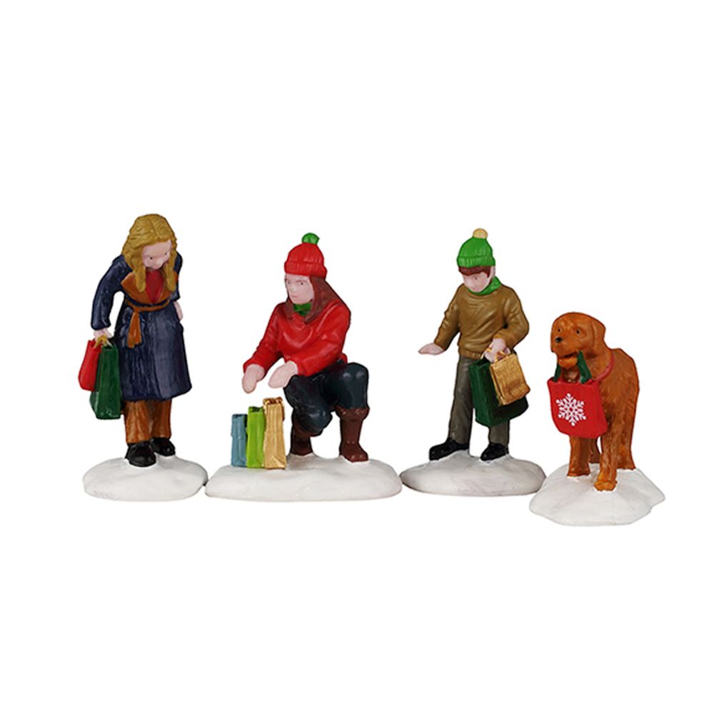 Lot de 4 figurines de Noël : les acheteurs festifs - H.5cm