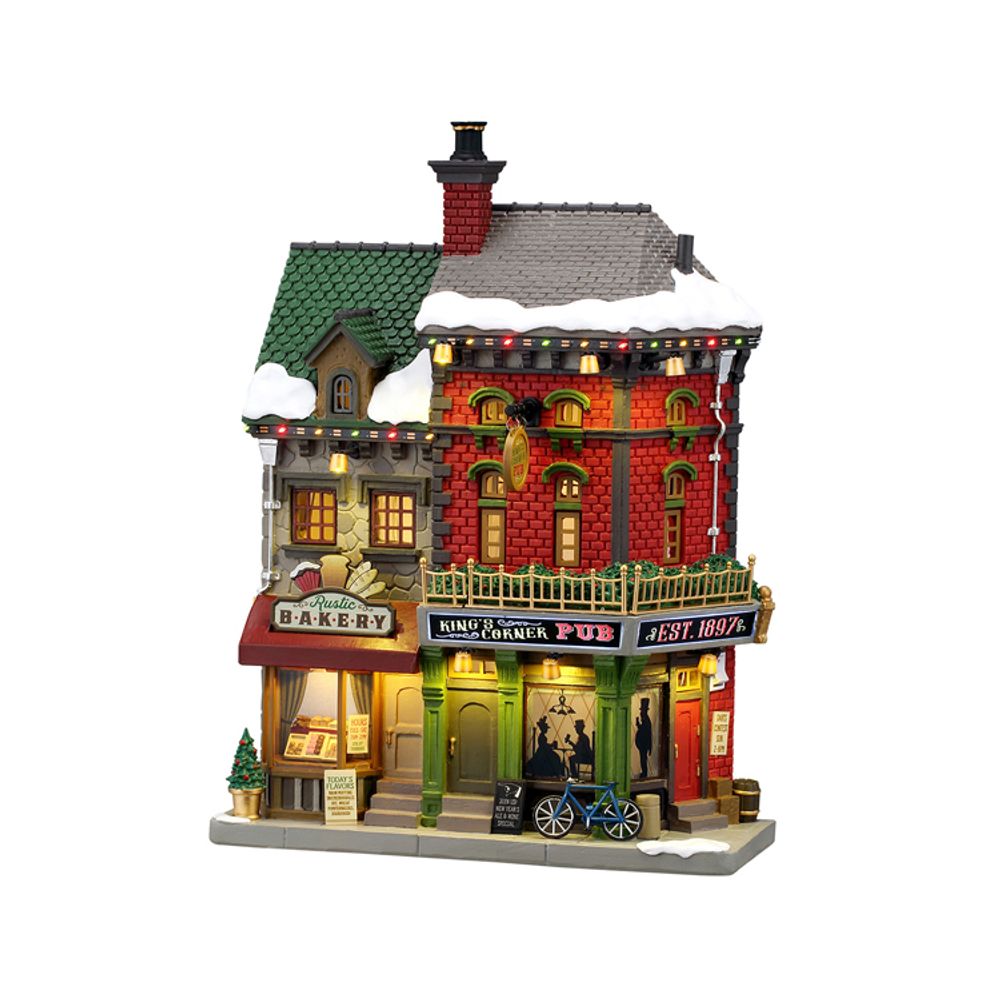 Scène lumineuse de Noël 'Pub King's Corner' - H.28cm