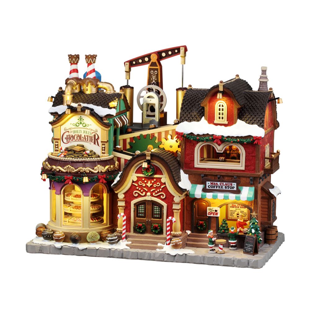 Scène animée 'Chocolaterie Holly Jolly café Mme Claus' - H.28cm