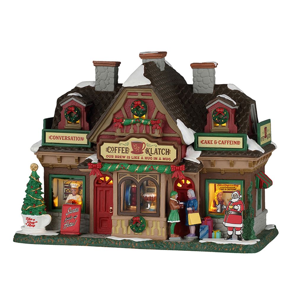 Scène lumineuse de Noël 'Discussion autour d'un café' - H.17cm