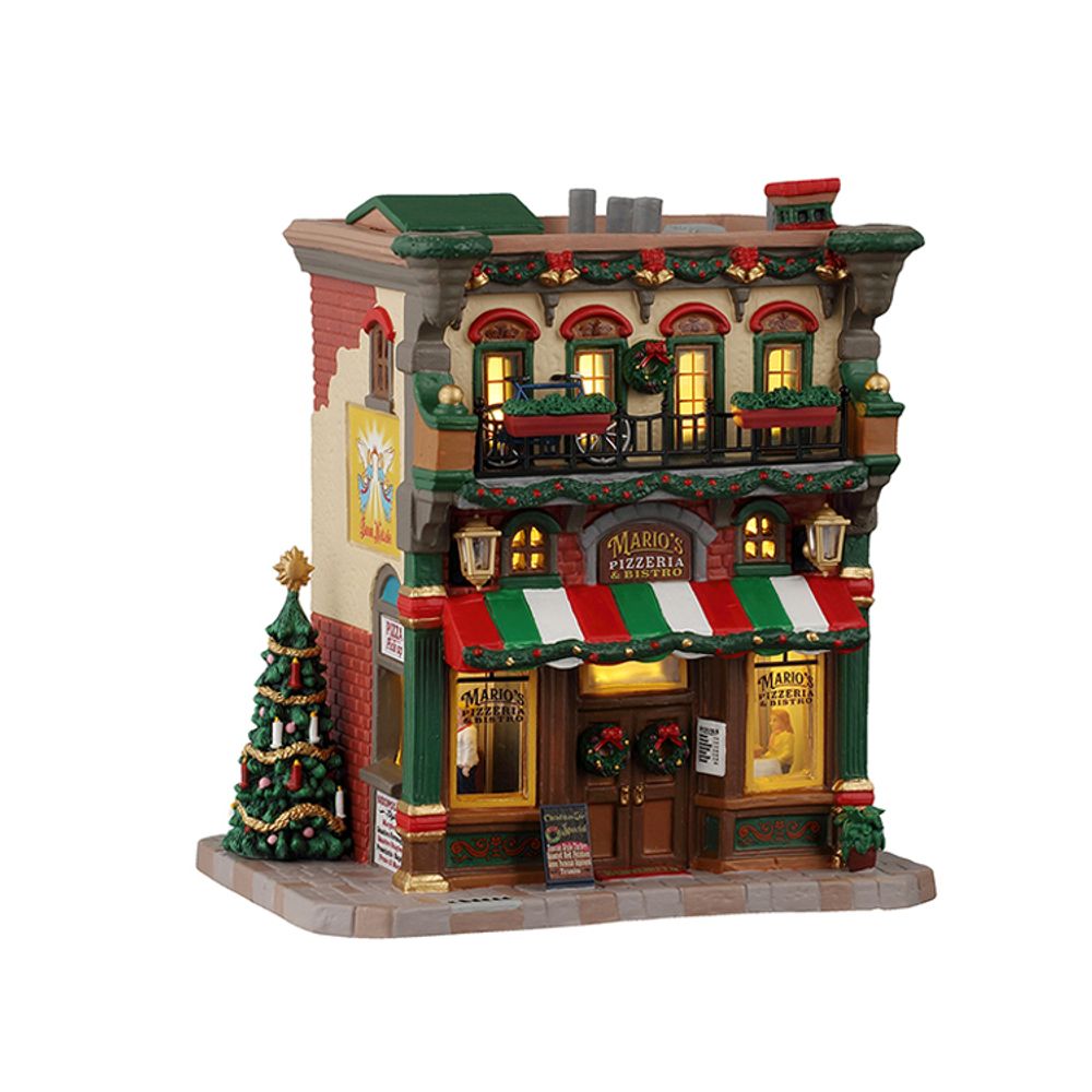 Scène lumineuse de Noël 'Pizzeria et bistro de Mario' - H.18,5cm