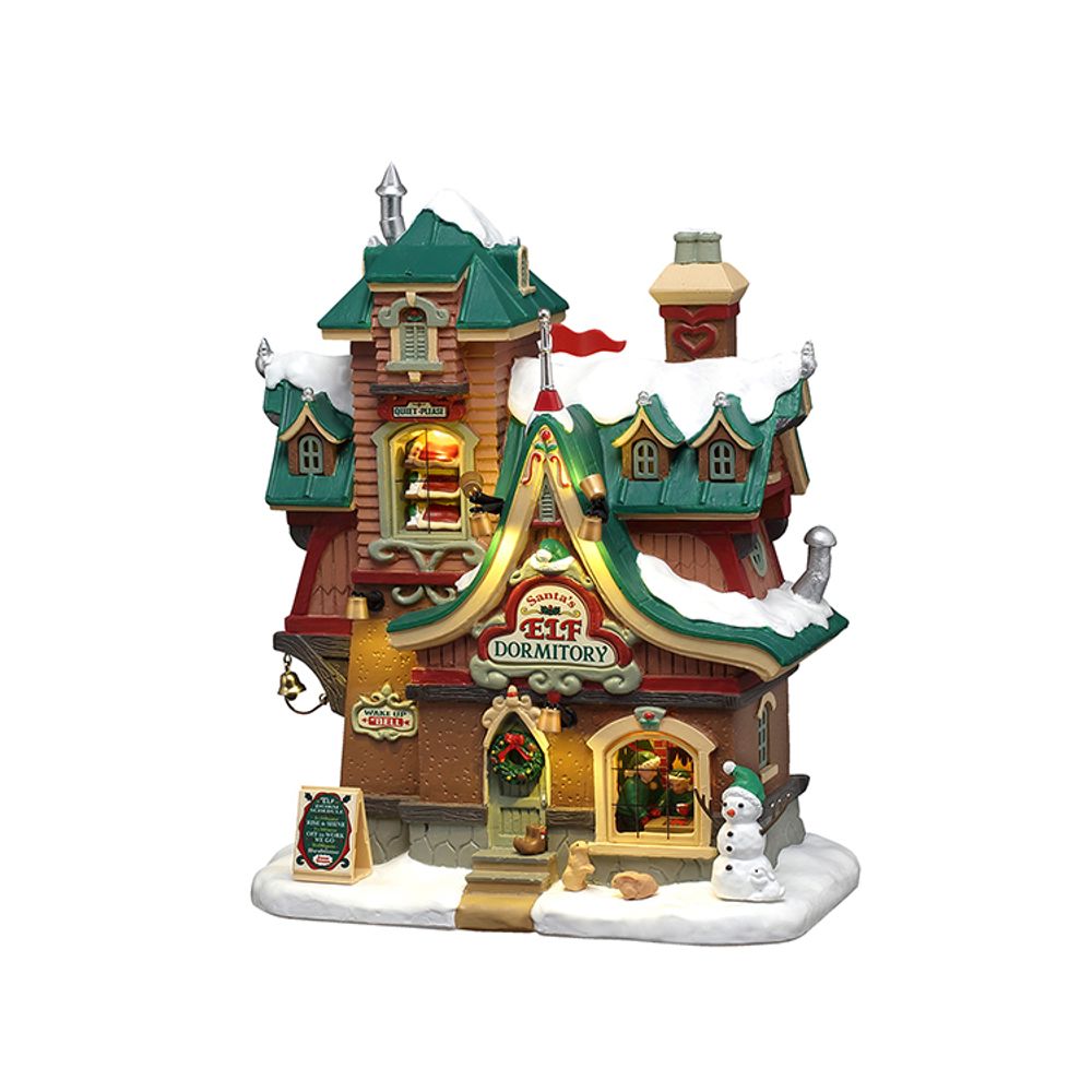 Scène lumineuse 'Le dortoir des elfes du Père Noël' - H.23cm