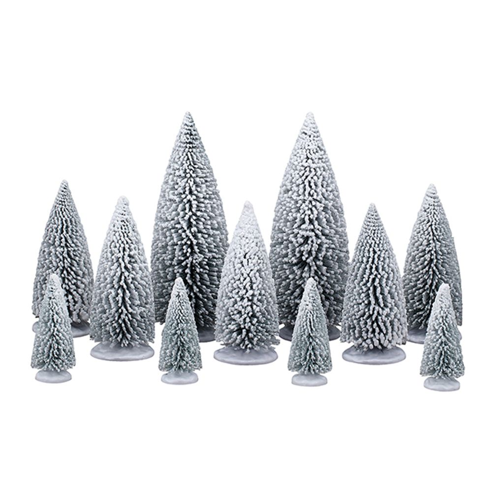 Assortiment de 11 sapins de Noël miniatures, pins blancs - H.23,5cm
