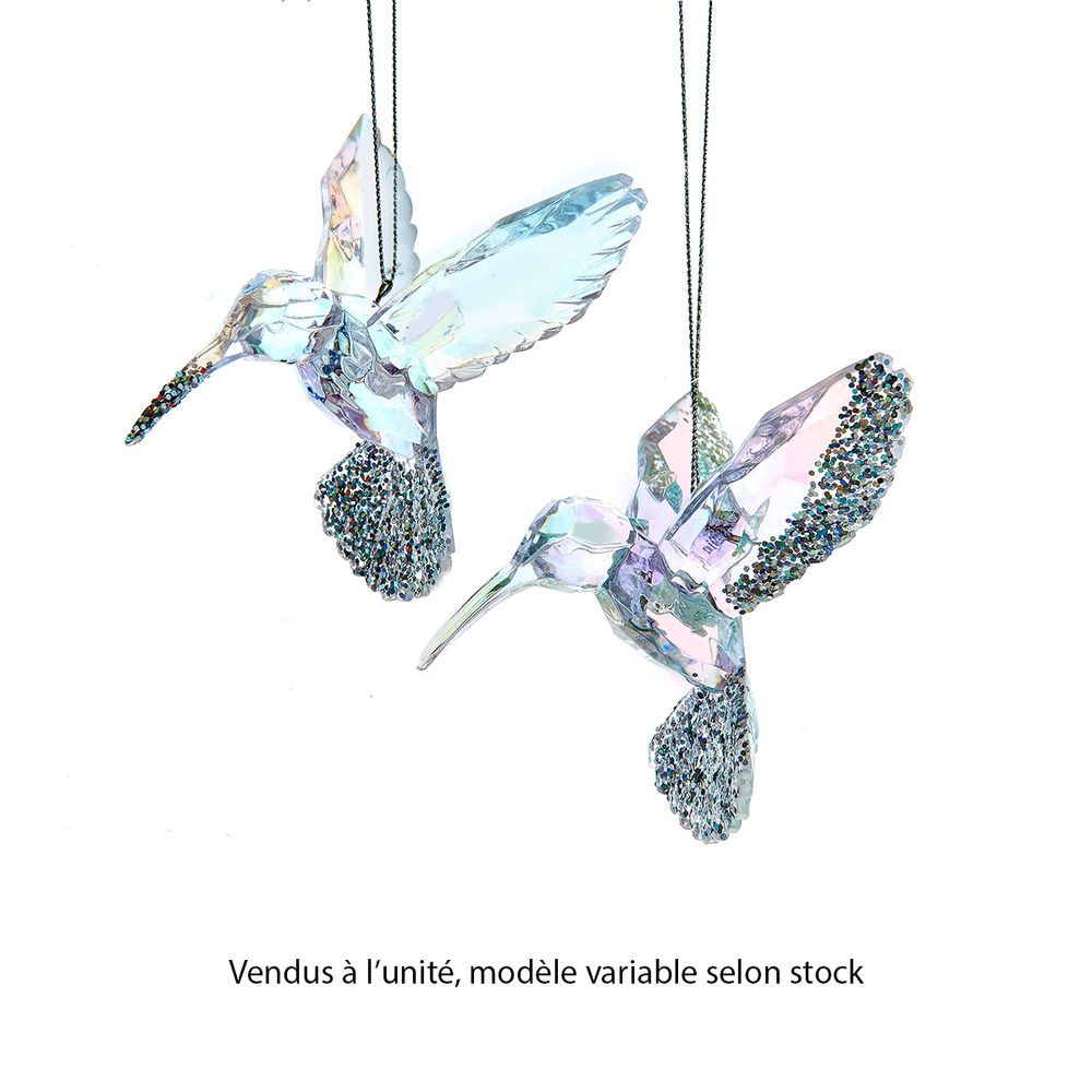 Suspension de Noël : colibri pailleté, modèles variables - H.10cm