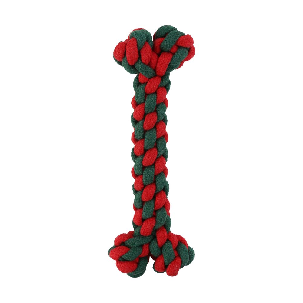 Jouet de Noël pour chien, os en corde coloris rouge et vert - L.23cm