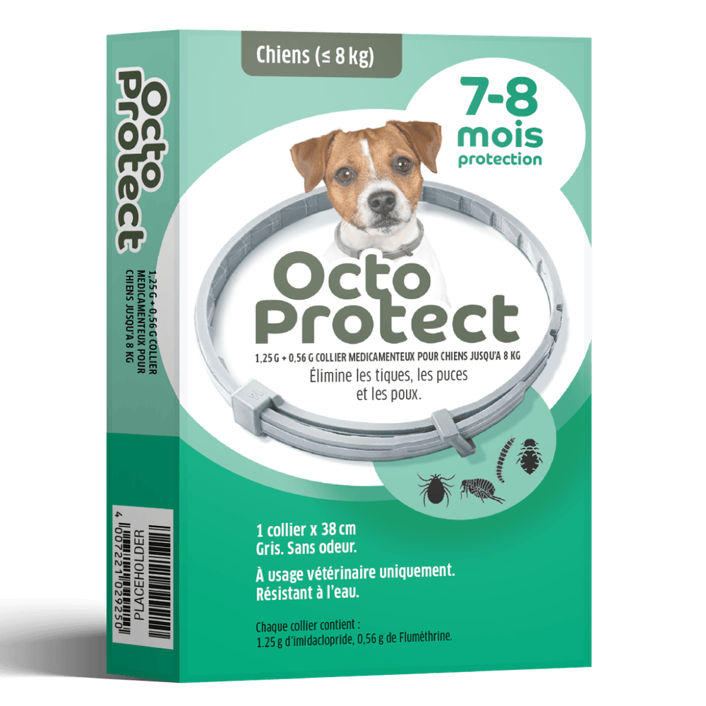 Collier antiparasitaire pour chien de moins de 8kg, gris - L.38cm