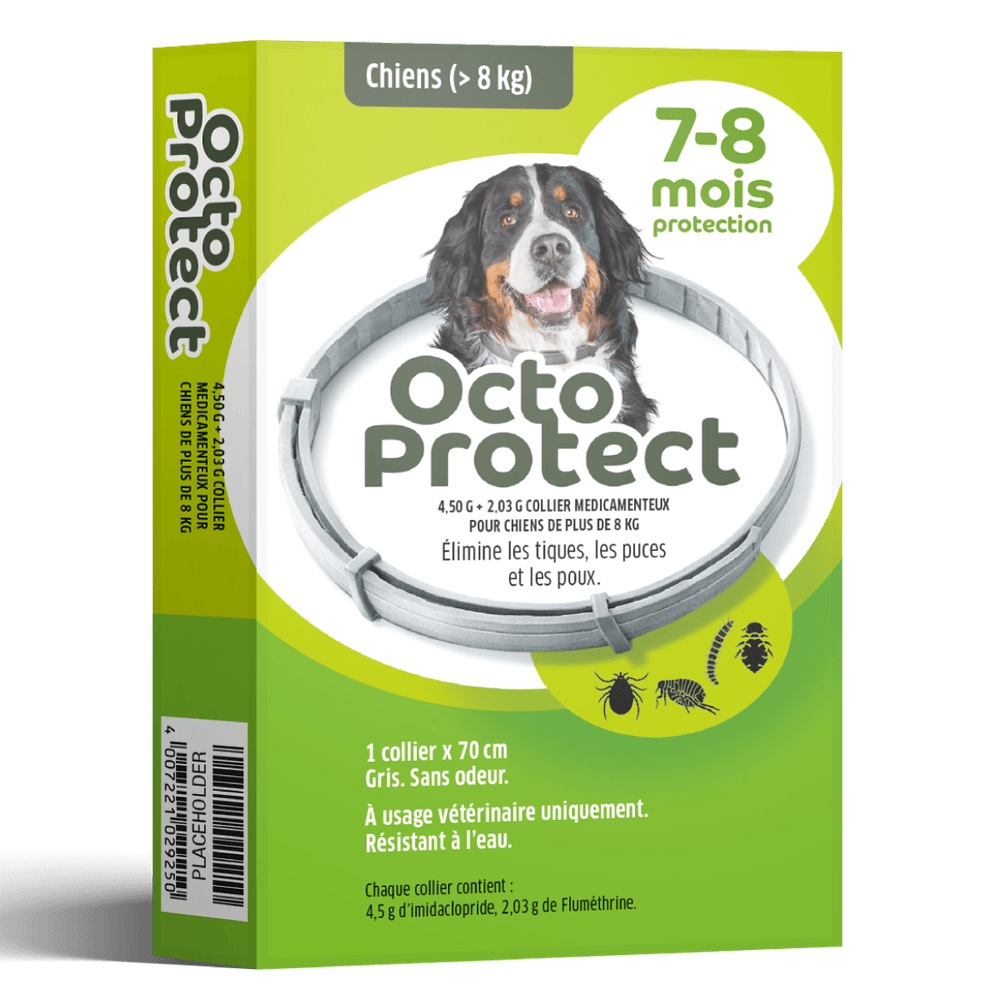 Collier antiparasitaire pour chien de plus de 8kg, gris - L.70cm