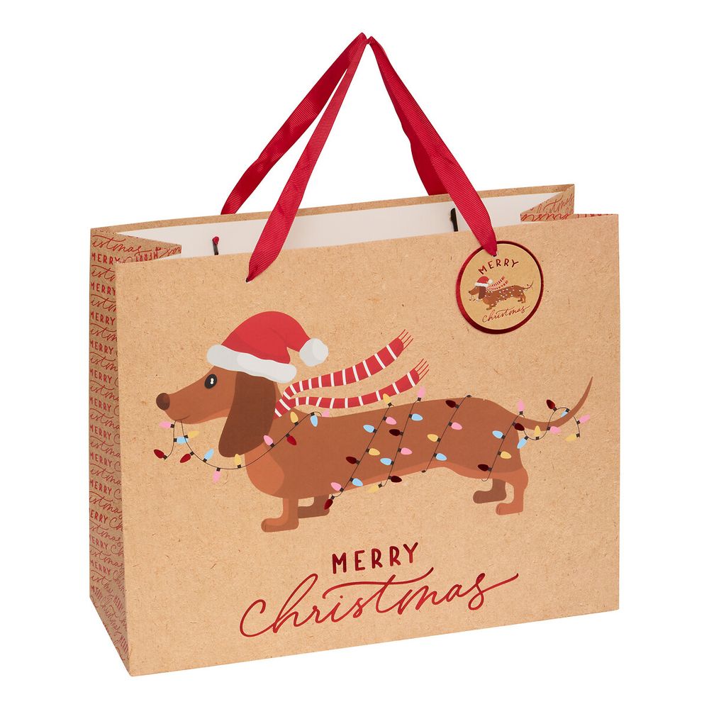 Sac cadeau de noël motif chien moyen modèle