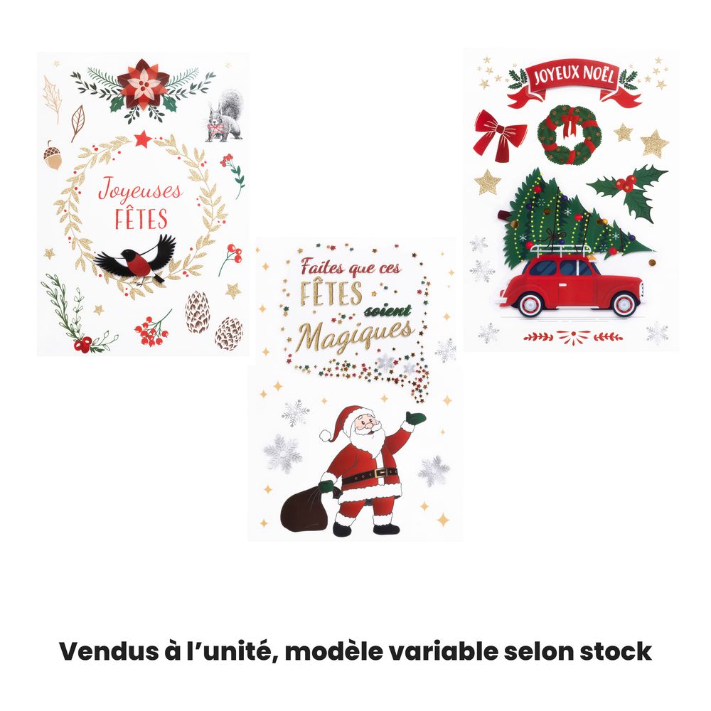 Sticker pour vitre, motif Noël pailleté, modèles variables - 29x40cm