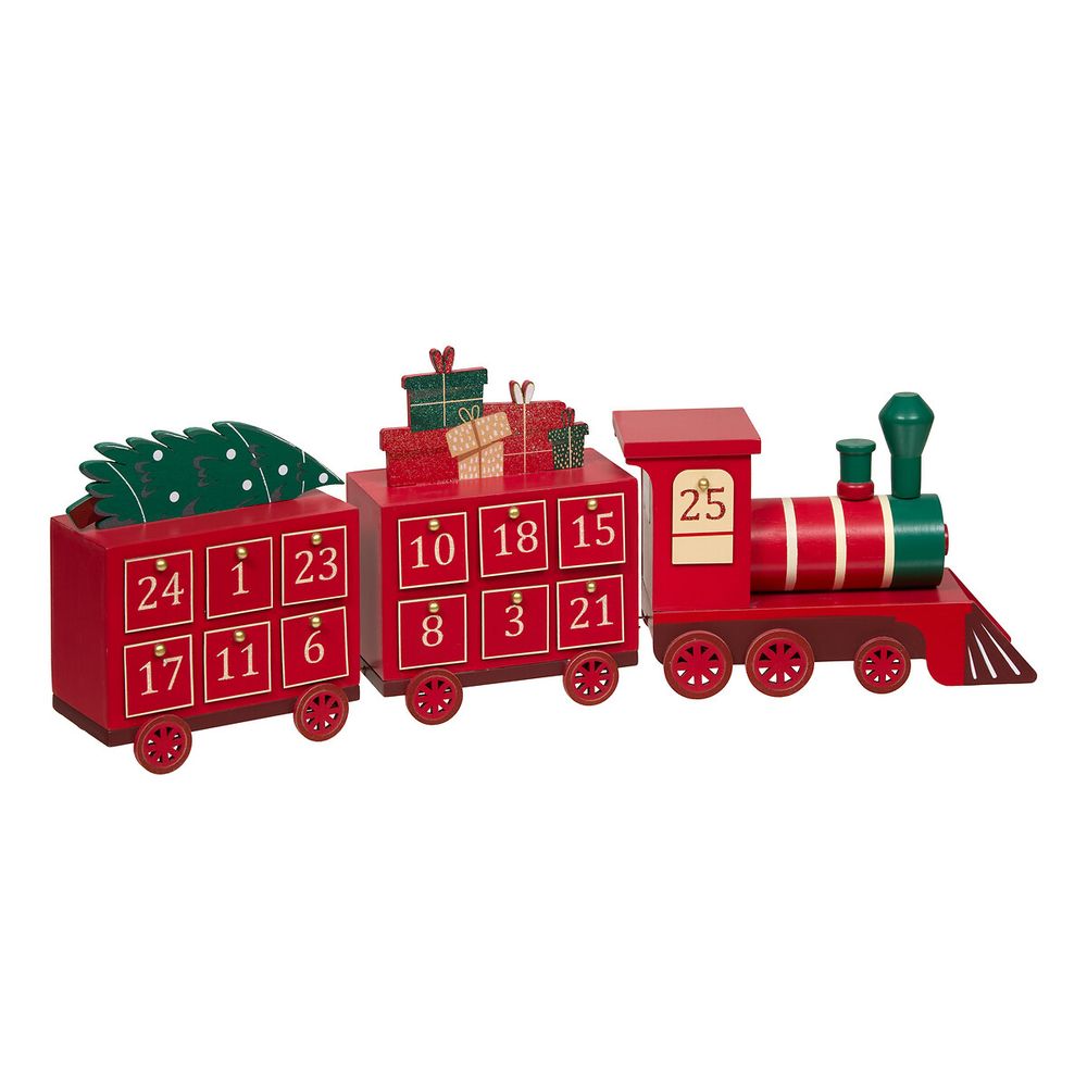 Calendrier de l’Avent en bois, en forme de train - L.57cm