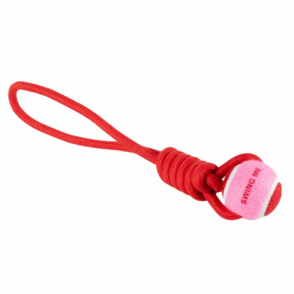 Balle avec corde de lancer 'Swing me', coloris rouge/rose - l.45cm