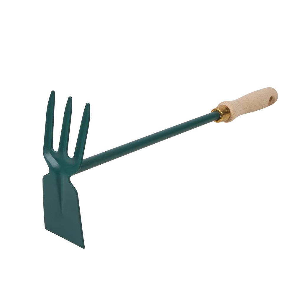 Serfouette Panne Fourche 3 dents carré Potager, poignée bois 