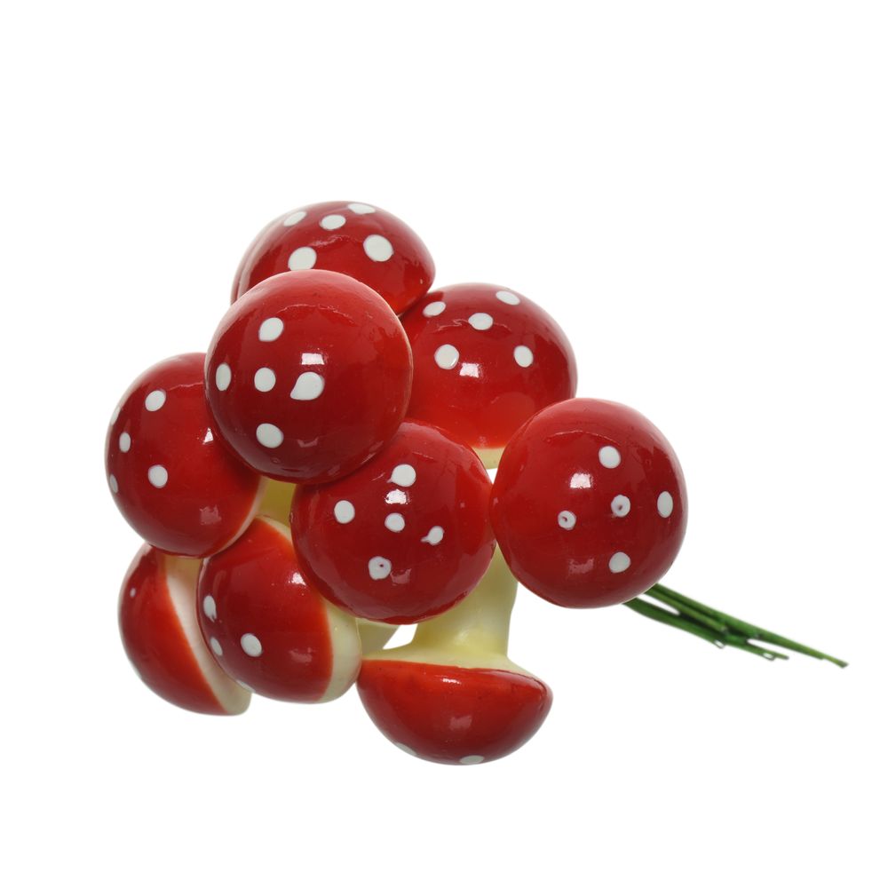 Déco : champignon rouges en plastique x12