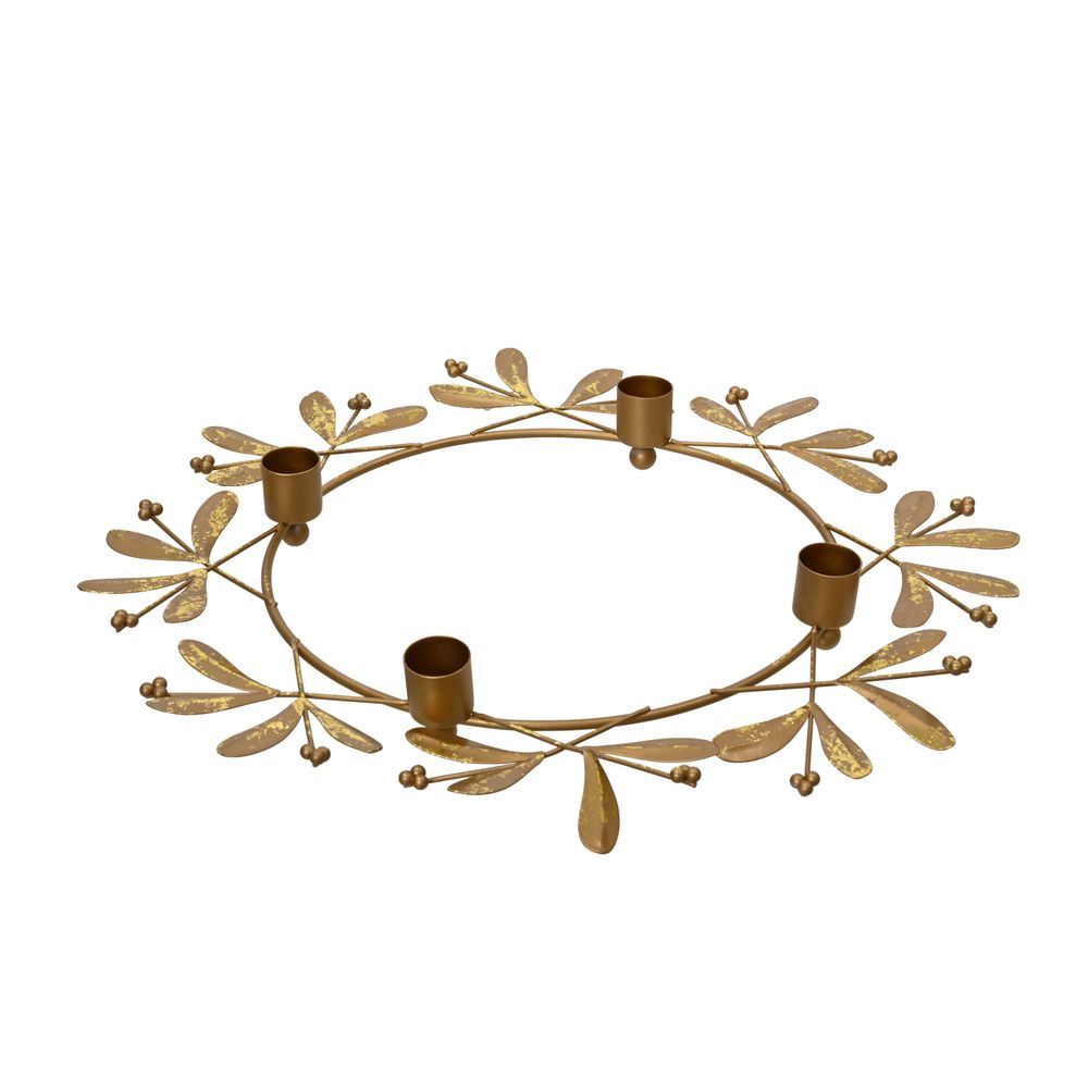 Bougeoir couronne en fer doré – 4 bougeoirs 35×35×4cm