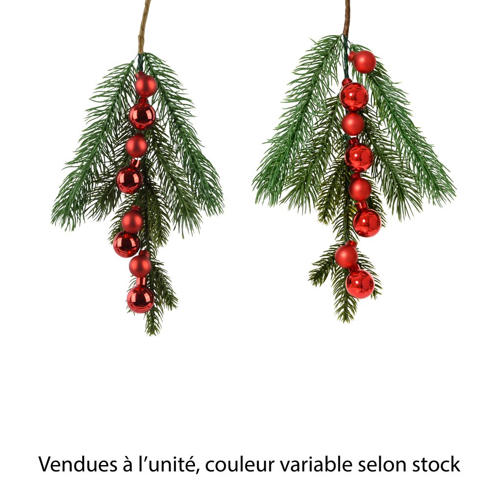 Branche avec 8 boules en verre, 2 coloris assortis