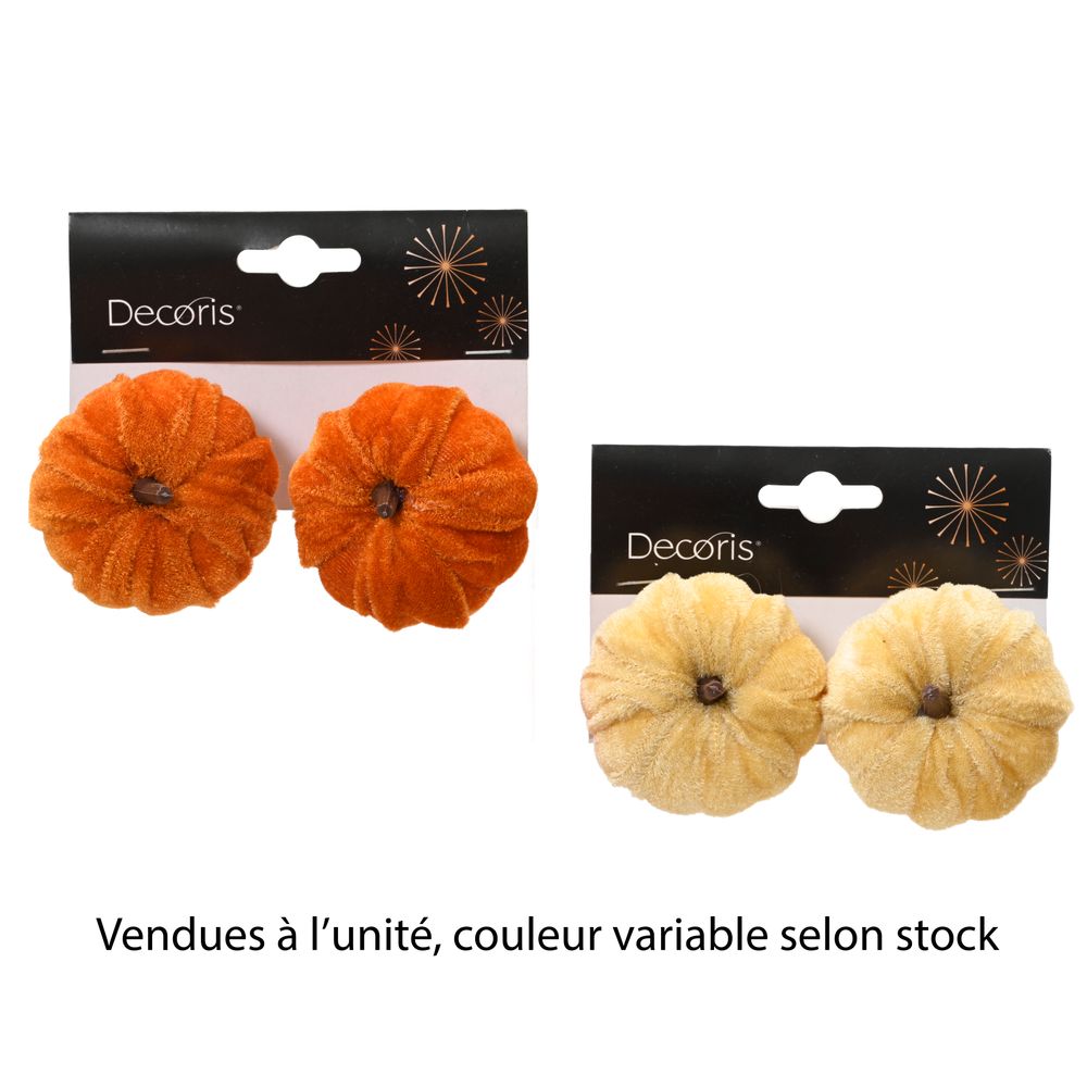Citrouille en velours sur clip – 2 coloris assortis 6x6x5cm