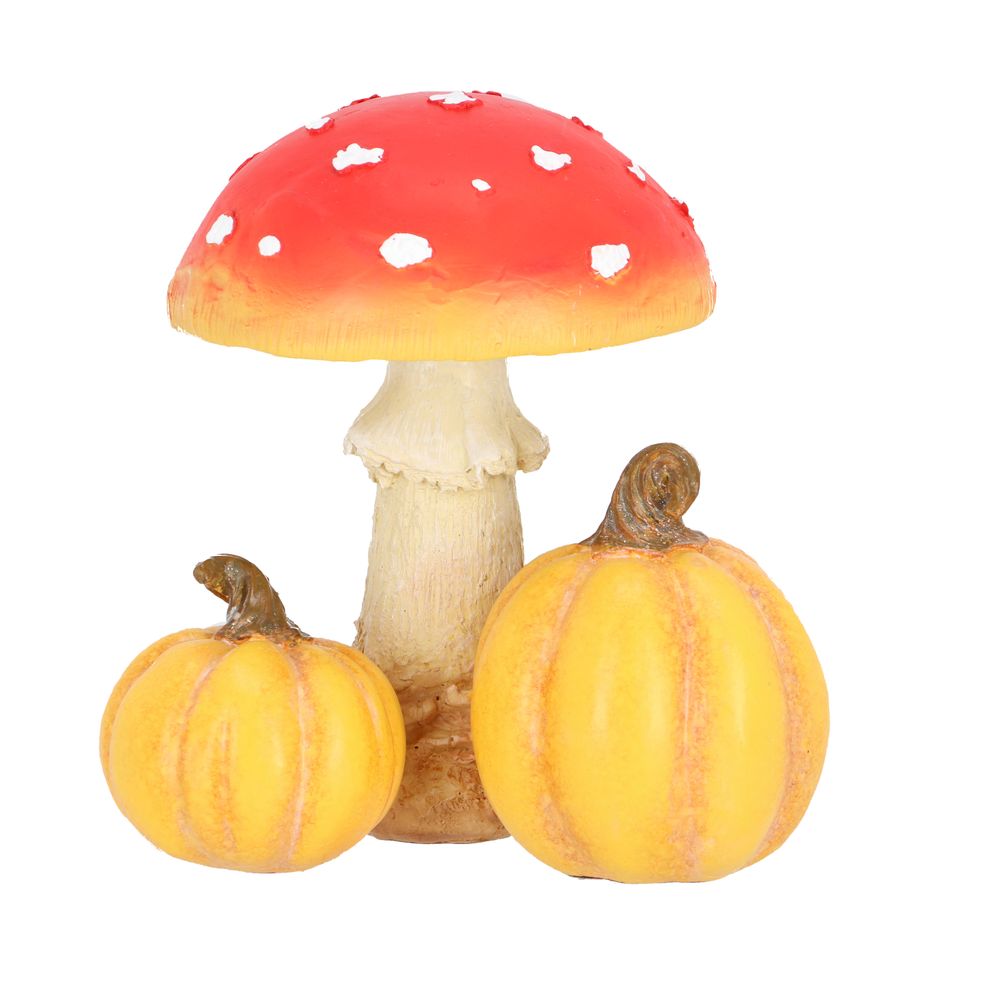 Décoration d'amanite, avec citrouilles - H.16,5cm
