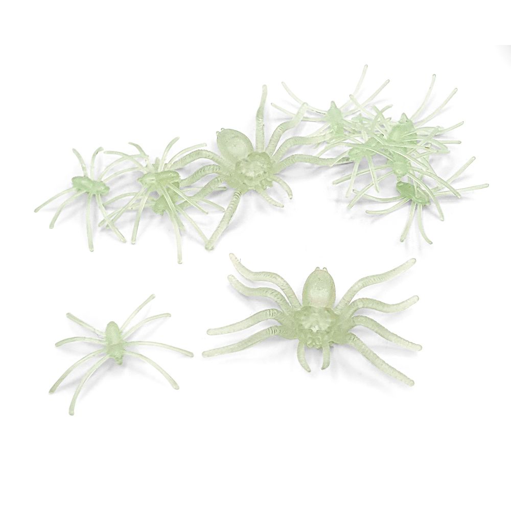 Araignées d'Halloween phosphorescentes, coloris vert - 12 pièces