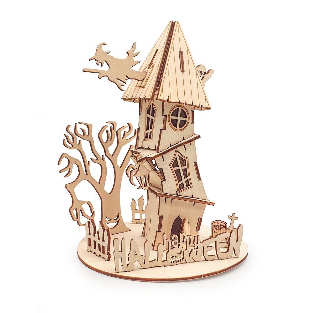 Maquette en bois 3D : maison hantée - L.13,7xH.17,5cm