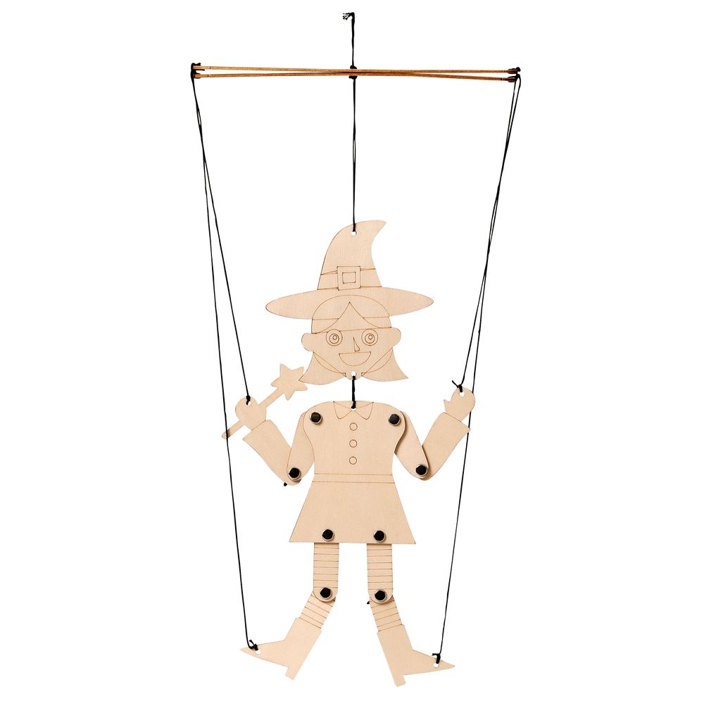 Marionnette sorcière d'Halloween en bois - L.29xH.45cm