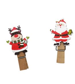 Pinces à linge père Noël et rennes en bois - 10 pièces