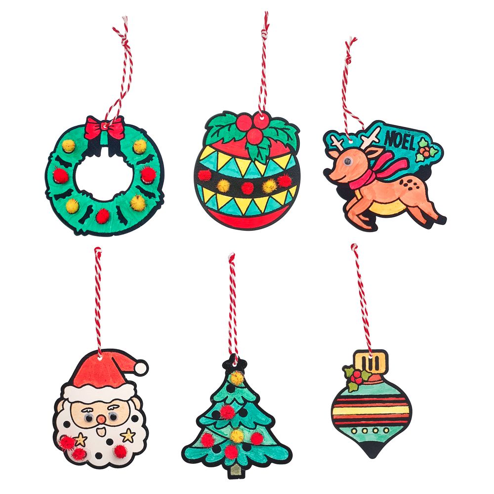 Suspensions de Noël en coloriage velours - 6 pièces