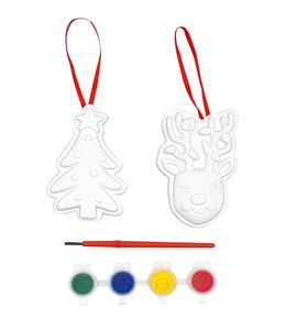 Lot de 2 suspensions : sapin de Noël et renne en plâtre - H.7cm