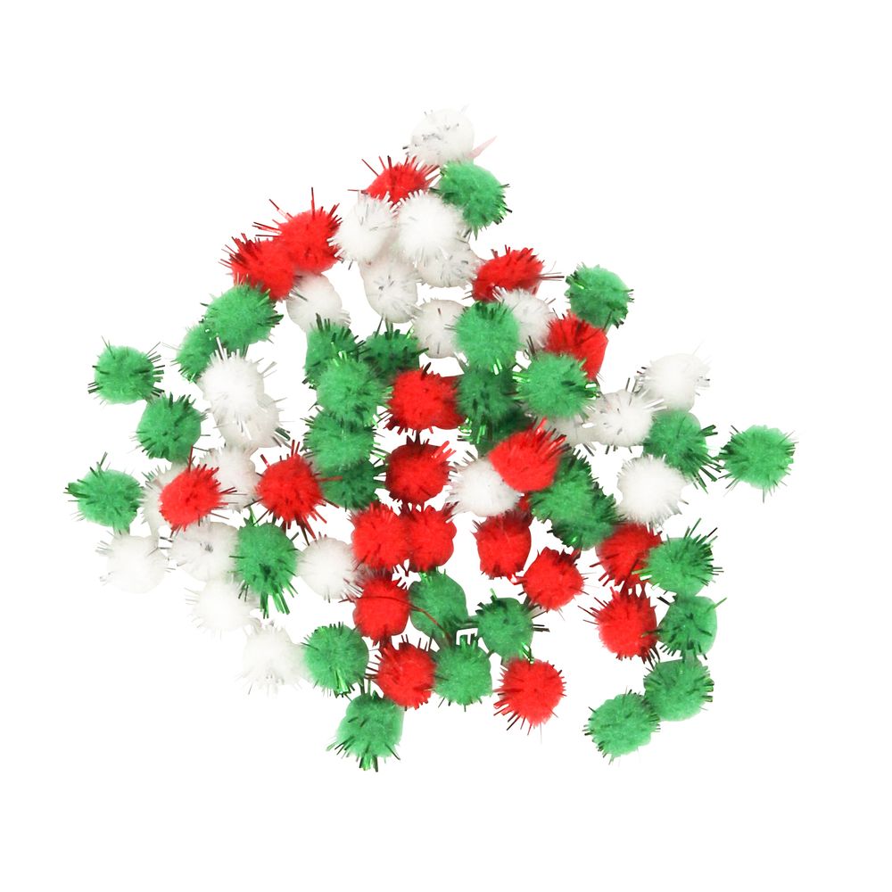 Pompons métallisés, coloris rouge/vert/blanc - 200 pièces
